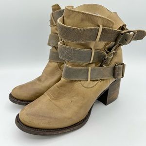Freebird Rollin Booties tab brown color leather distressed western nubuck